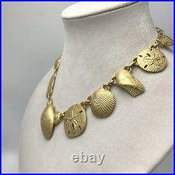 Gold SeaShell Gilt Necklace Choker Statement Nautical Clam Oyster Snail Gilded