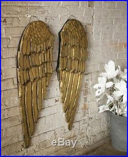 Gold Wood Angel Wings Wall Decor Shabby Cottage Chic Christmas Holiday LARGE 40