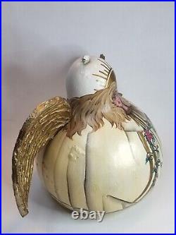 Gourd Art Hand Painted ANGEL Applied Wings Large Artist Signed 95 Primitive Folk