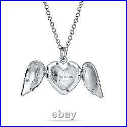 Guardian Angel Wing Feather Heart Photo Locket Pendant. 925 Silver