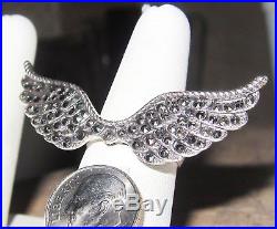 HUGE Angel Wings covered in Marcasite Large Ring ONE-OF-A-KIND Sterling sz8