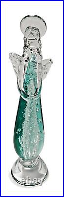 Hand Blown Murano Style Green & Clear Glass Angel Bubble Center Wings Large 13