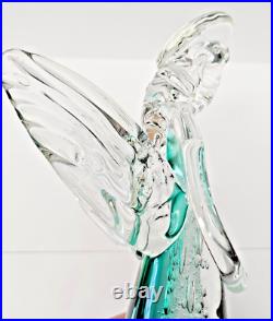 Hand Blown Murano Style Green & Clear Glass Angel Bubble Center Wings Large 13