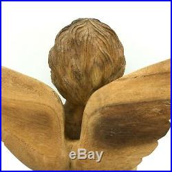 Hand Carved Wooden Cherub Angel Wings Statue 17 x 11 Large Olive Wood