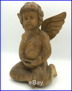 Hand Carved Wooden Cherub Angel Wings Statue 17 x 11 Large Olive Wood