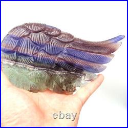 Hand carved large size natural quartz crystal angel wings rainbow with base