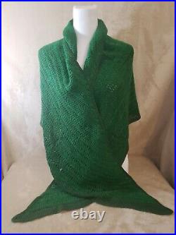 Handcrafted Angel Wing Shawl Large Green 76 x 32 Alpaca / Bamboo