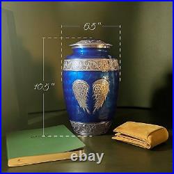 Handcrafted Angel Wings Navy Blue Urn for Ashes Large Cremation Urn for Adu