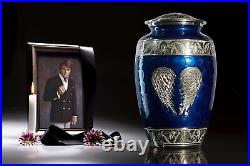 Handcrafted Angel Wings Navy Blue Urn for Ashes Large Cremation Urn for Adu