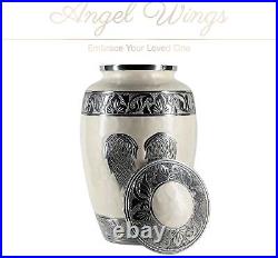 Handcrafted Angel Wings Pearl White Urn for Ashes Large Cremation Urn for A