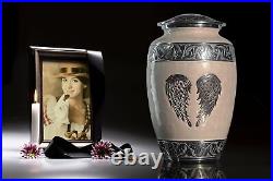 Handcrafted Angel Wings Pearl White Urn for Ashes Large Cremation Urn for A