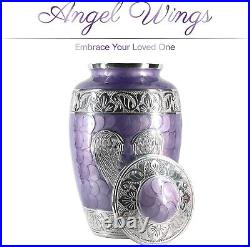 Handcrafted Angel Wings Purple Urn for Ashes Large Large, Lavender