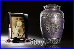 Handcrafted Angel Wings Purple Urn for Ashes Large Large, Lavender