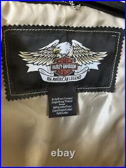 Harley Davidson Black Leather Jacket Large Gold Stitching Angel Wings- Women SM