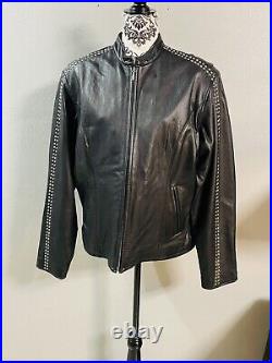 Harley Davidson Black Soft Leather Zip Front Studded Angel Wing Logo Jacket LG