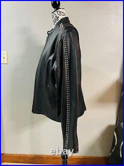 Harley Davidson Black Soft Leather Zip Front Studded Angel Wing Logo Jacket LG