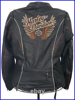 Harley Davidson Juneau Womens Large Big Logo Wings TriColor Black Leather Jacket