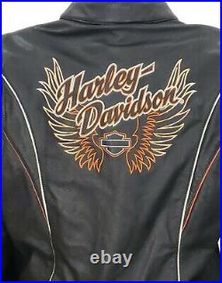 Harley Davidson Juneau Womens Large Big Logo Wings TriColor Black Leather Jacket