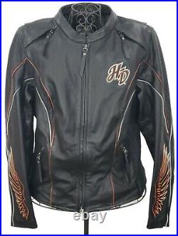 Harley Davidson Juneau Womens Large Big Logo Wings TriColor Black Leather Jacket