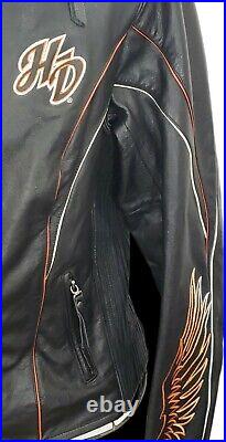 Harley Davidson Juneau Womens Large Big Logo Wings TriColor Black Leather Jacket