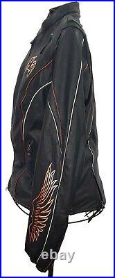 Harley Davidson Juneau Womens Large Big Logo Wings TriColor Black Leather Jacket