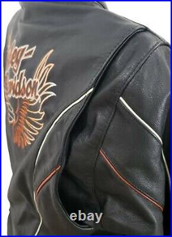 Harley Davidson Juneau Womens Large Big Logo Wings TriColor Black Leather Jacket