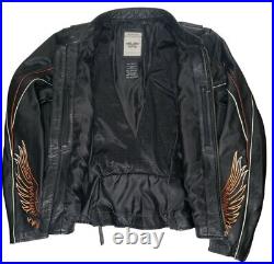 Harley Davidson Juneau Womens Large Big Logo Wings TriColor Black Leather Jacket