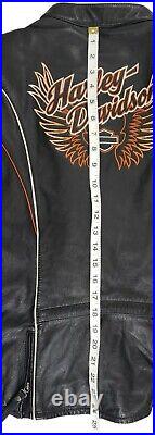 Harley Davidson Juneau Womens Large Big Logo Wings TriColor Black Leather Jacket