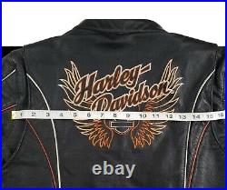 Harley Davidson Juneau Womens Large Big Logo Wings TriColor Black Leather Jacket