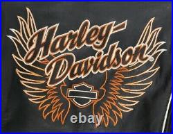 Harley Davidson Juneau Womens Large Big Logo Wings TriColor Black Leather Jacket