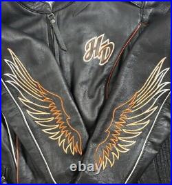 Harley Davidson Juneau Womens Large Big Logo Wings TriColor Black Leather Jacket