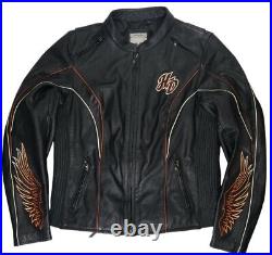 Harley Davidson Juneau Womens Large Big Logo Wings TriColor Black Leather Jacket