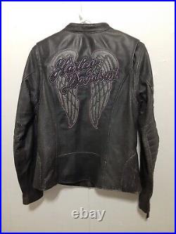 Harley Davidson Night Angel Black Leather Jacket Bling WINGS 97013-14VW