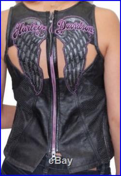 Harley Davidson Night Angel Blk Leather Vest Top wings 97005-14VW Large RARE L