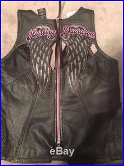 Harley Davidson Night Angel Blk Leather Vest Top wings 97005-14VW Large RARE L