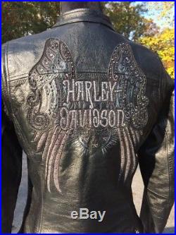 Harley Davidson SHADOW VALLEY Leather Jacket Women's Angel Wings Large Tall LT