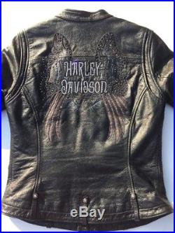 Harley Davidson SHADOW VALLEY Leather Jacket Women's Angel Wings Large Tall LT