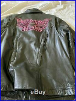 Harley Davidson Women's Leather Bling Black/pink Riding Jacket Large