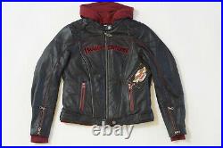 Harley Davidson Womens Barchetta Black Leather 3in1 Jacket Hoodie S L 97169-10VW