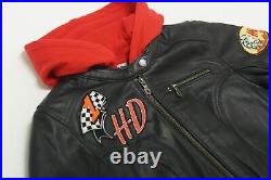 Harley Davidson Womens JOYRIDE Black Leather Jacket Red Hoodie 3in1 L 97071-11VW