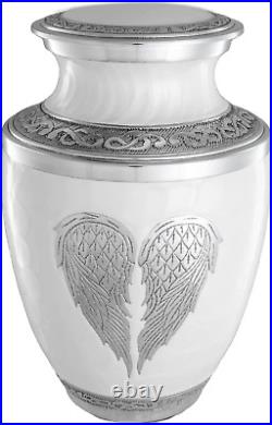 Heart Cremation Urn for Human Ashes Adult White Funeral Decorative Angel Wings