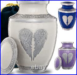 Heart Cremation Urn for Human Ashes Adult White Funeral Decorative Angel Wings