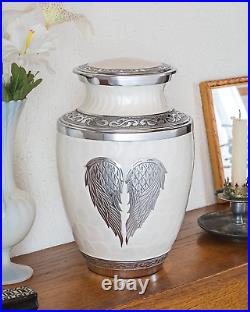 Heart Cremation Urn for Human Ashes White Funeral Decorative Angel Wings Urn f