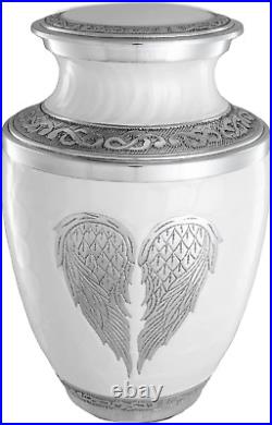 Heart Cremation Urn for Human Ashes White Funeral Decorative Angel Wings Urn f