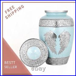 Heavenly Peace LightBlue Wings of Love Large Cremation Urn for Human Ashes & bag