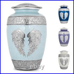 Heavenly Peace LightBlue Wings of Love Large Cremation Urn for Human Ashes & bag
