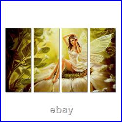 Home Art Decor Girl With Wings of a Butterfly Painting Printed on Canvas 4 panel