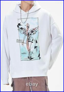 Hooded Sweatshirt Graffiti Wings Angel Print Fleece Mens Pullover Top Sweater