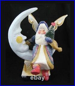 House of Hatten Santa on the Moon Angel Wings xmas Figurine Denise Calla 2000