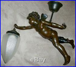 Huge French Vintage Chandelier Winged Angel Cherub Amour With a Bow